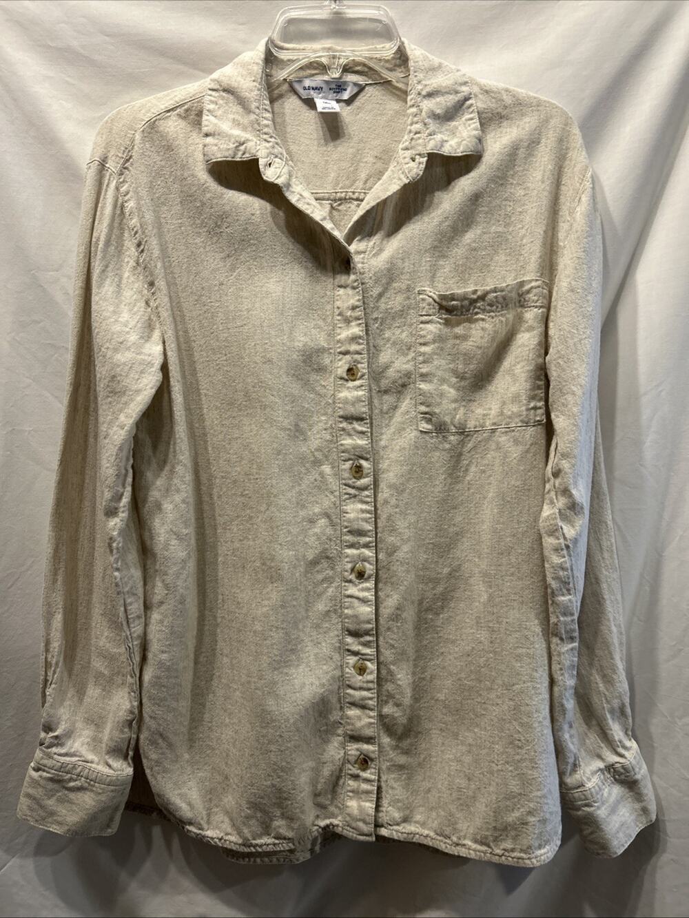 Old Navy Women's Small Tall Boyfriend Shirt Linen blend Button Up Beach Career